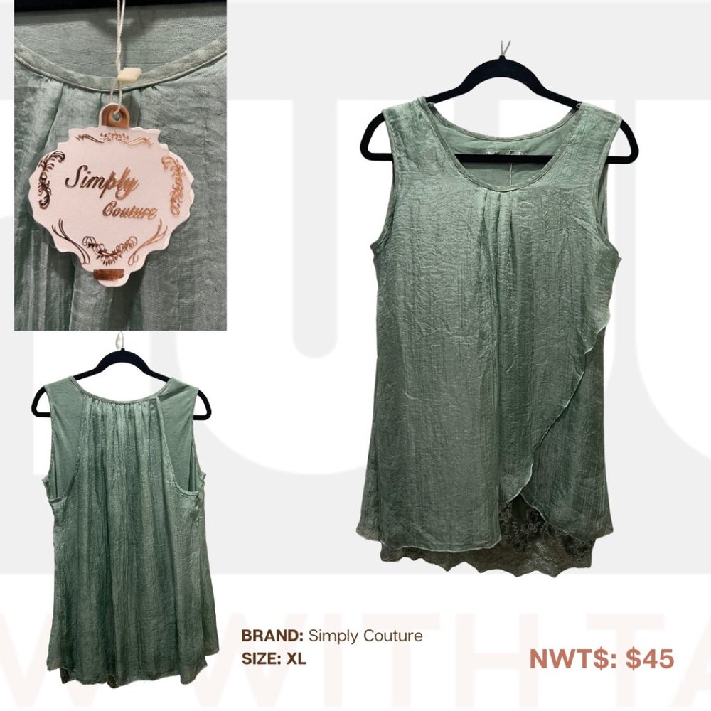 Simply Couture, Light Green Sleeveless Shirt, XL, NWT